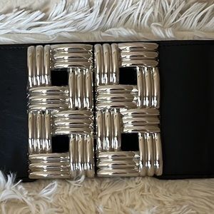 90'''s Vintage black Elastic Belt with Silver